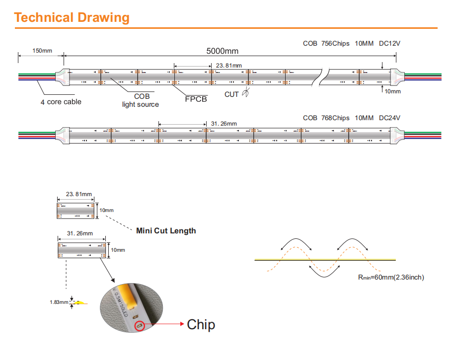 Indoor/Outdoor Decoration Waterproof Profile Light COB LED Strip with Sensor Control