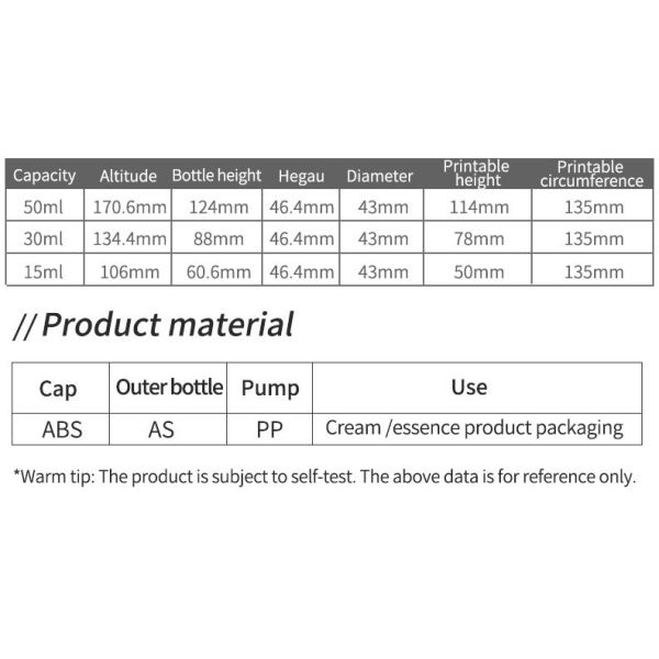 Empty Custom Color Lotion Serum Airless Pump Bottle 30ml 50ml Eco Skin Care Packaging AS Airless Bottles