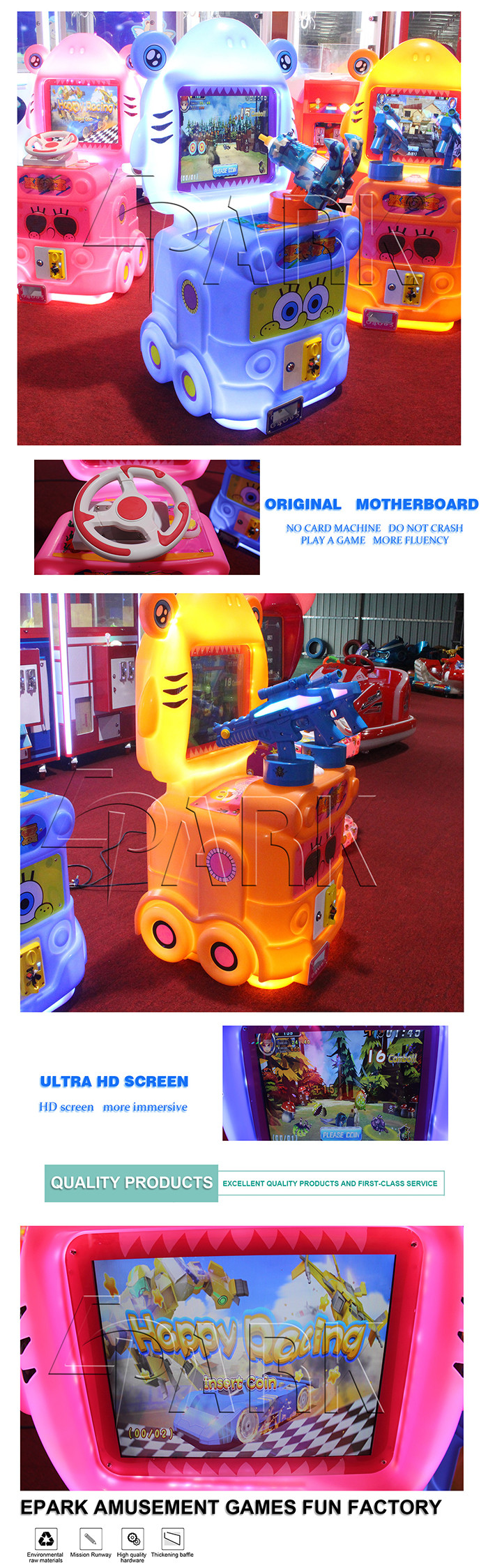 Plastic Housing Kids Amusement Game Machines Coin Operated For 1 Player