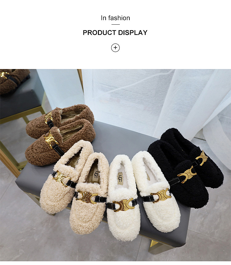Low Heeled Scoop Lamb Wool Shoes Plus Velvet Warm Cotton For Autumn And Winter