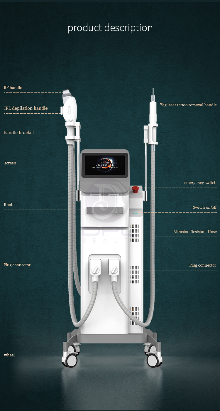 4 in 1ipl rf nd yag laser multifunction hair removal skin rejuvenation treatment machine