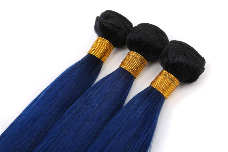 12-24 Inches Blue Hair With Black Roots Straight Hair Brazilian Virgin Hair Bundls