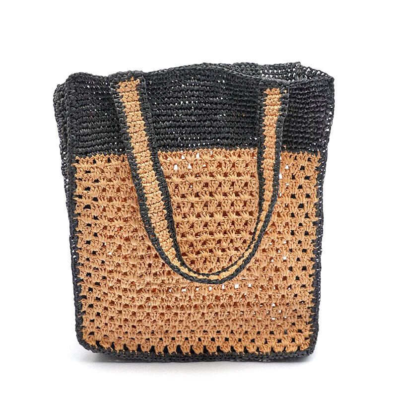 Contrast Color Summer Shoulder Beach Bag Straw Woven Tote style