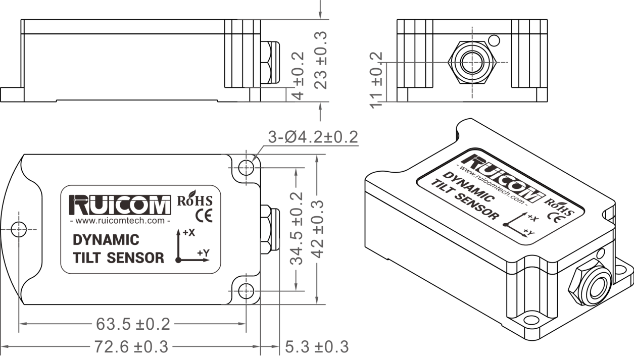 DTS6‑V1 Dynamic Tilt Sensor Voltage Output Inclinometer