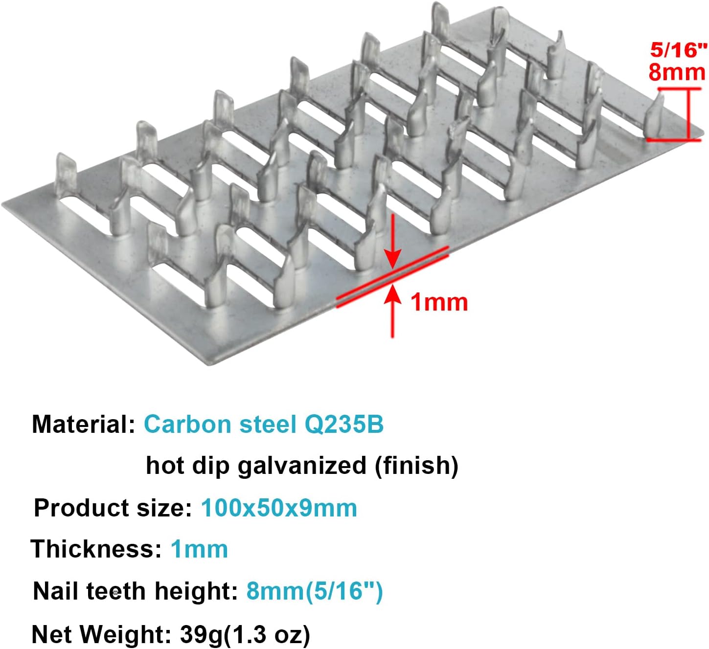 6" x 1 5/8" Pronged Truss Plate Flat Mending Repair Tie Plate Bracket Steel Galvanized for Roofing Trusses Timber Connect