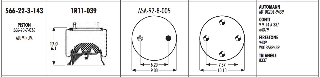 Triangle 8337 1R11-039 Goodyear Air Spring NO.566-22-3-143