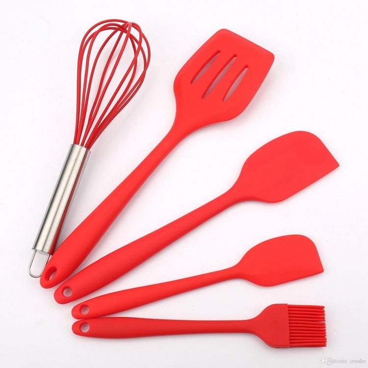Amazon hot selling 5 Piece Cooking Tool Set Premium Silicone Kitchen Baking Utensil Set