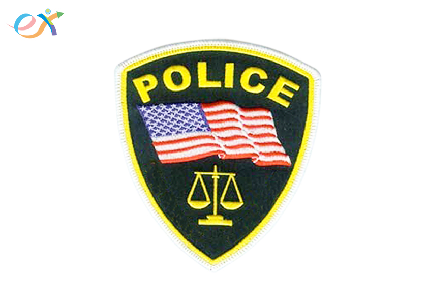 Polyester Background Fabric Police Embroidered Patch With Merrowed Edge