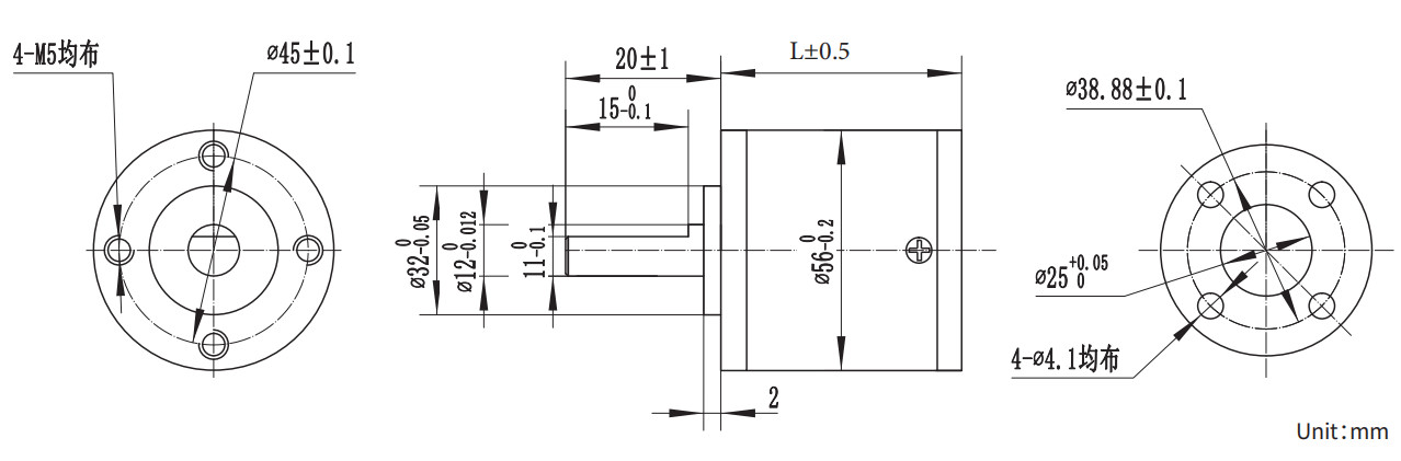 PG56A-PM-HT Powder Metallurgy Planetary Reducer Gearbox Adapt To Nema23 Motor