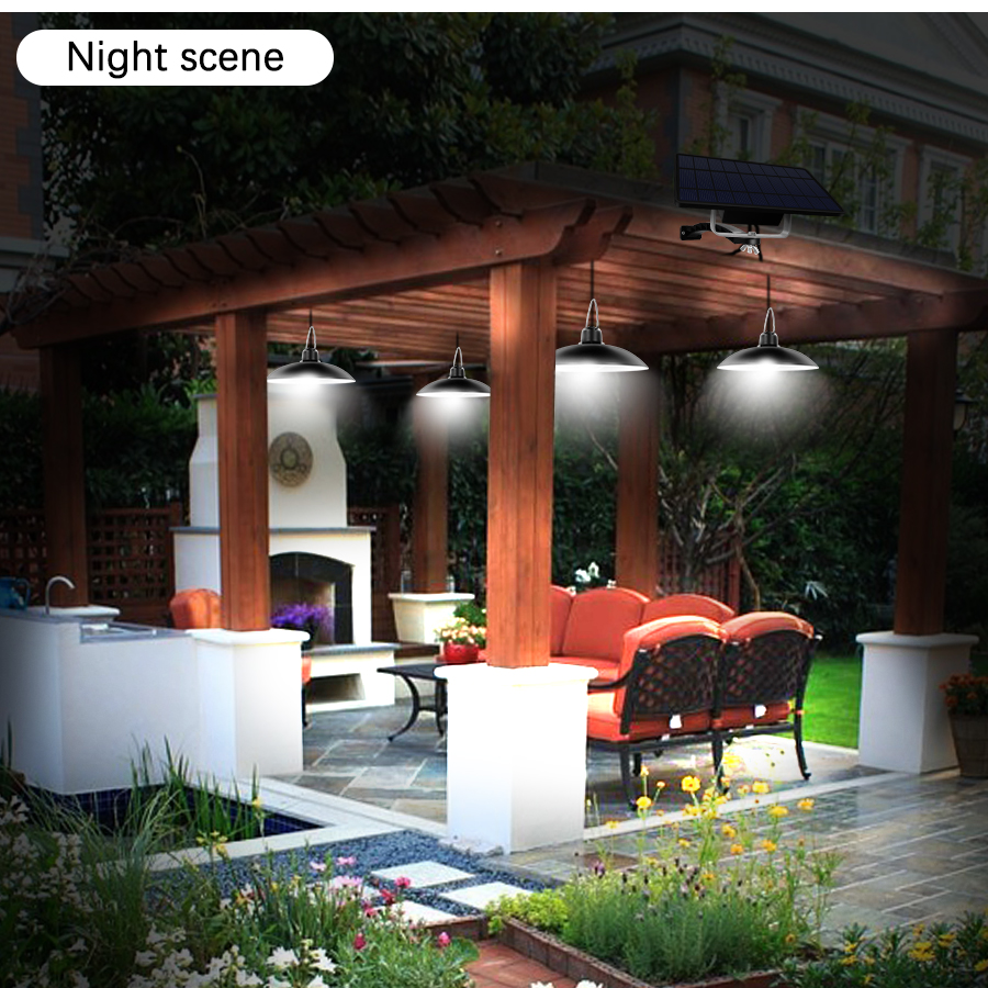 Solar LED Pendant Lights Outdoor IP65 Waterproof Double Head Indoor Solar Wall Lamp Remote Chandelier For Garden Patio Path Yard