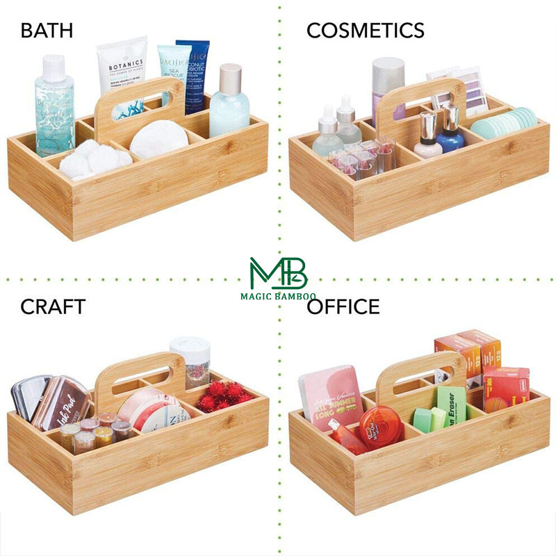 Bamboo Compact Bathroom Storage Basket Organizer Caddy Tote Bins