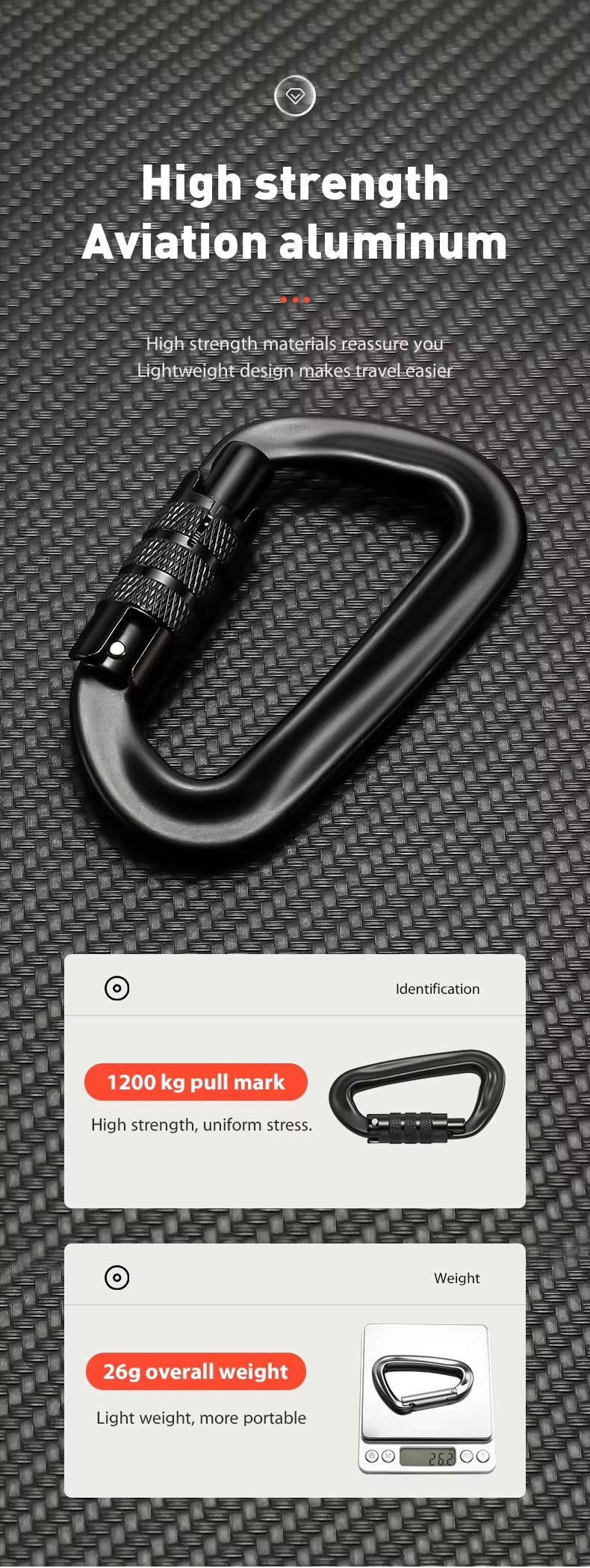 Aluminum Carabiner 12kN Screw Locking for Gym Climbing Gear in Heavy Industry