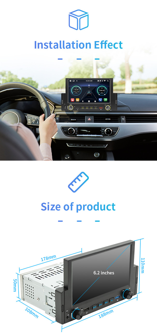 Android 1 DIN GPS Car Mount Tablet 6.2 Inch WiFi Internet Access Carplay