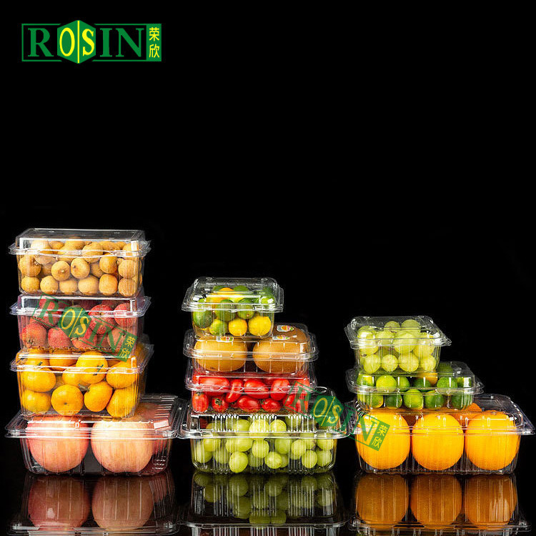Custom Blister Transparent Reusable Hinged Fruit Clamshell Box Disposable Clear Plastic Container Packing Box For Fruit Salad With Holes