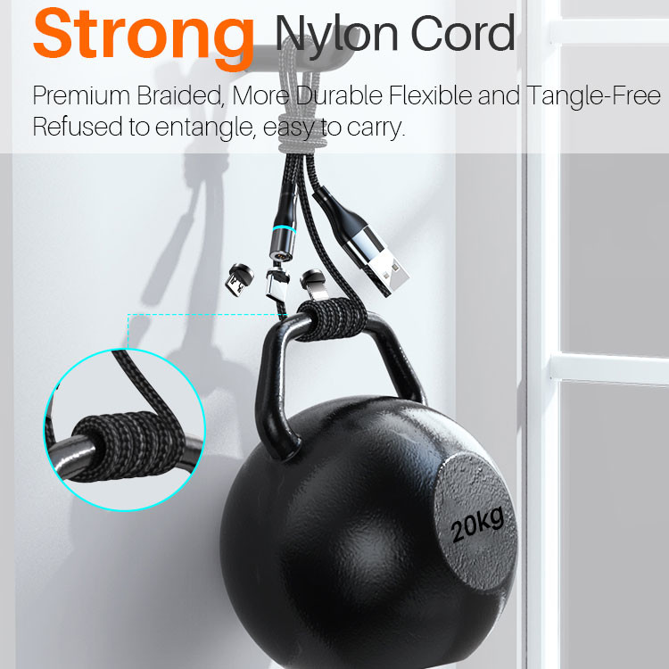 Nylon Braided 5A Magnetic 3 In 1 USB Charging Cable 45g