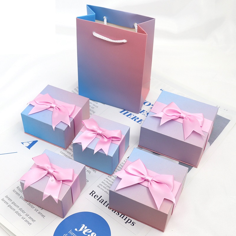 Color Shape and Logo Custom Gift Jewelry Storage Box with Ribbon Bow Gravnre Printing