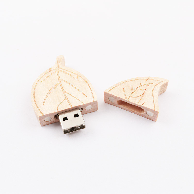 15MB/S 32GB 128GB Wooden USB Flash Drive Leaf Shape Memory I Fast Speed