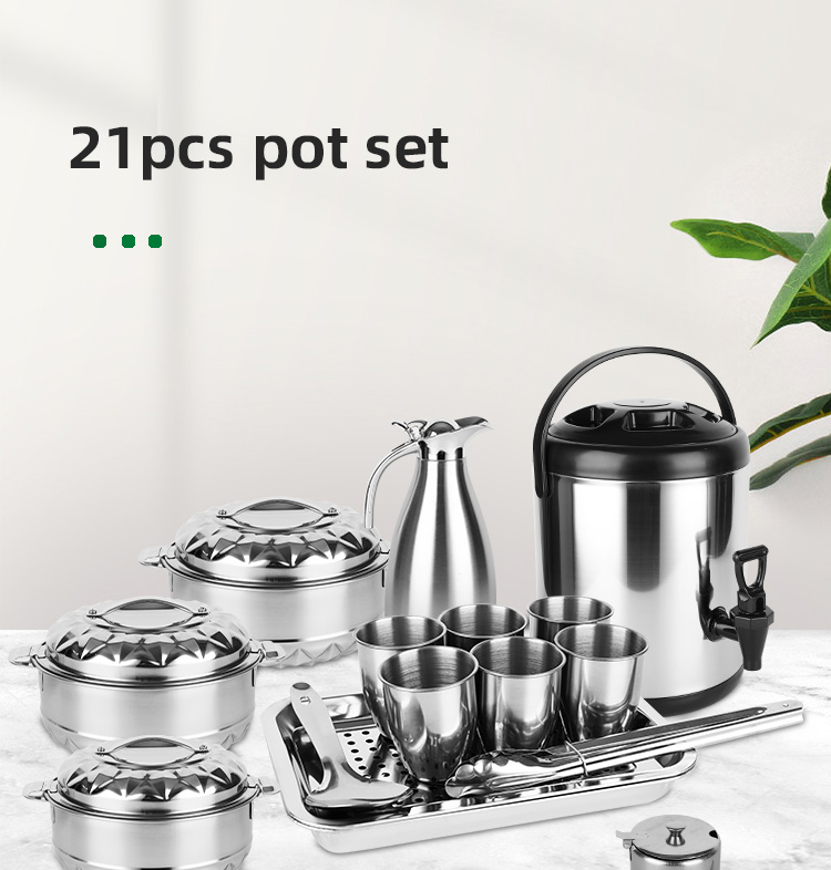 Direct Selling 21 PCS Stainless Steel Cookware Cooking Soup Pot Steel Pot Set Insulation Cookware Sets