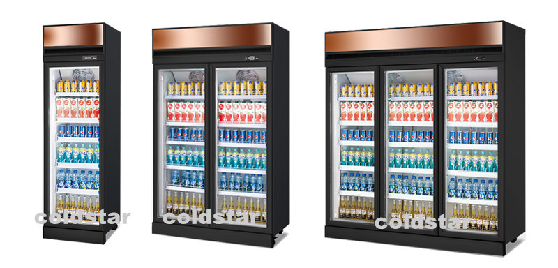 Supermarket Upright Freezing Showcase 400L Meat Beef Seafood Freezer