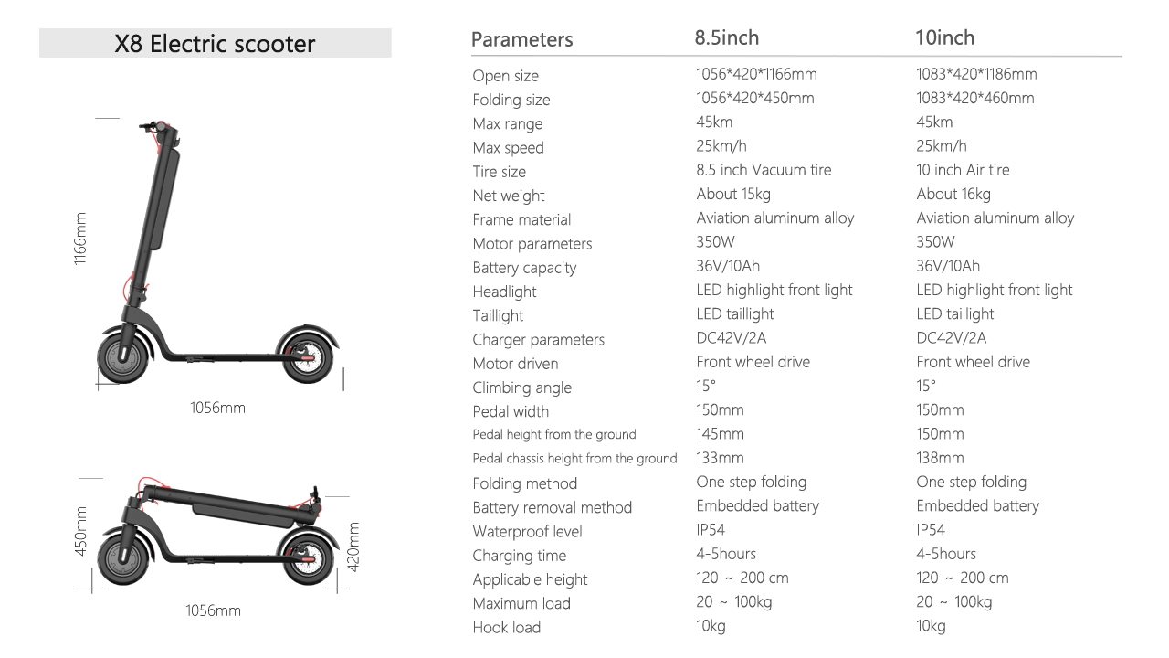 Voltage 36V Category Two-wheel Scooter X8 10inch 10Ah 36V 350W Folding Electric Scooter EU/US Warehouse