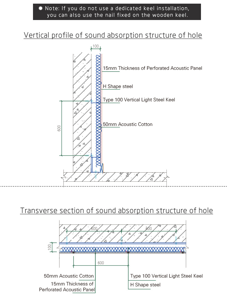 Acoustic perforated fireproof MDF wooden panel for wall with U-Shape Hole design