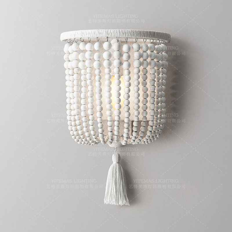 Weathered White wood beads chandelier lighting Pendant bedroom white chandelier(WH-CI-148)