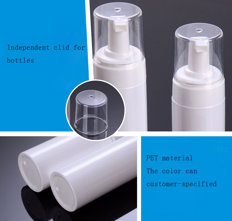120ml 150ml foam cosmetics dispensing bottles with pump in white color