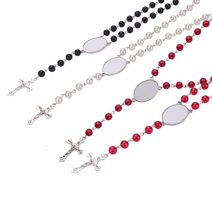 Customizable Photo Insert Sublimation Rosary Beads Necklace Sublimation Blank Photo Necklaces