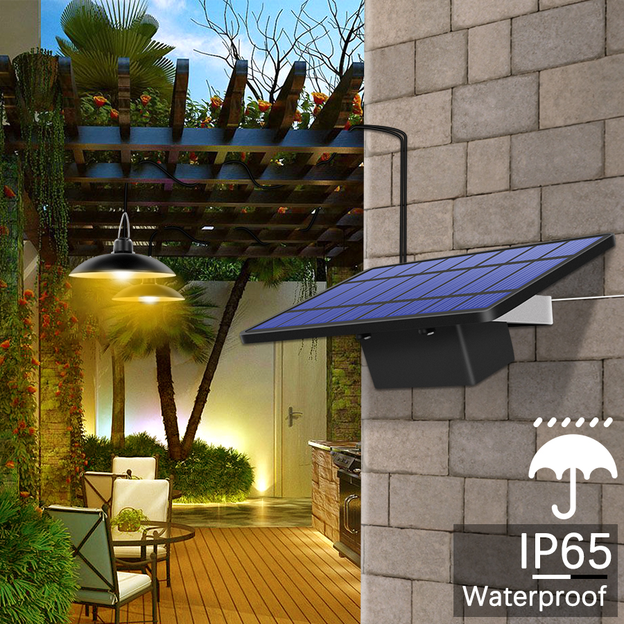 Solar LED Pendant Lights Outdoor IP65 Waterproof Double Head Indoor Solar Wall Lamp Remote Chandelier For Garden Patio Path Yard