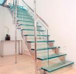 Glass Step Modern Straight Staircase With Stainless Steel Glass Railing