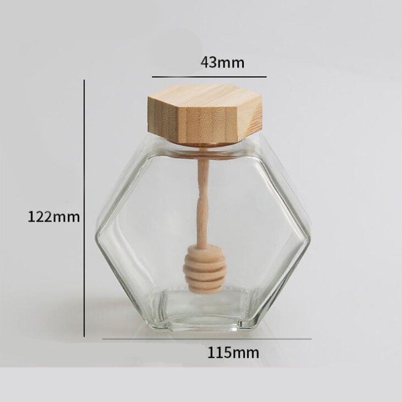 Empty Wooden Jar Lid 100ml 200ml 500g Hexagon Honey Jar With Dipper