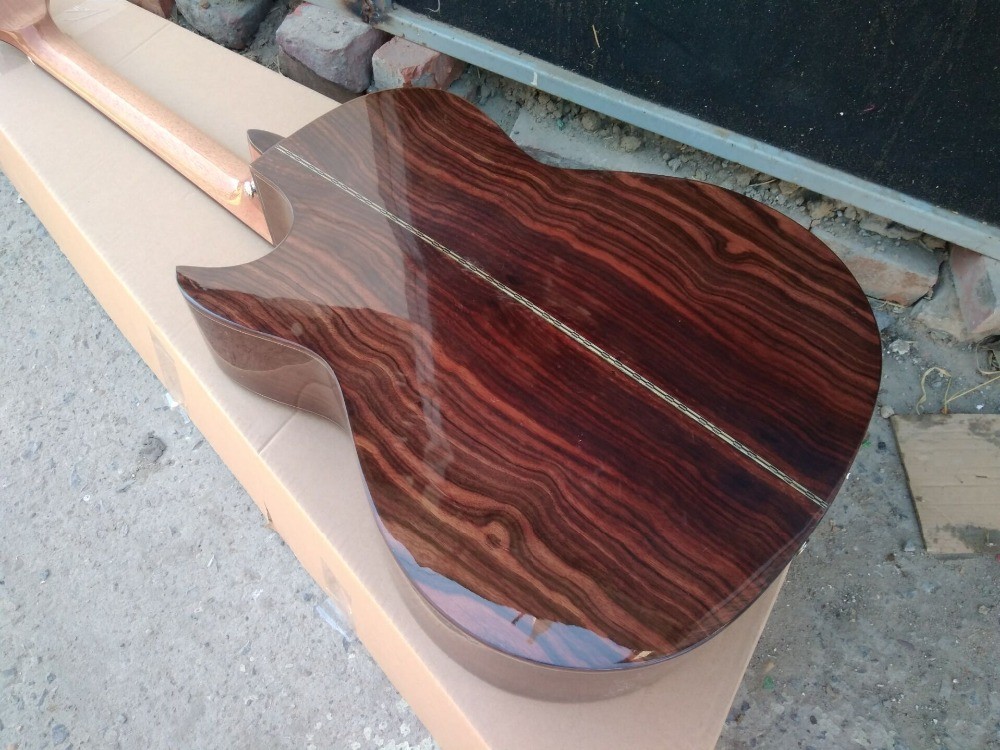 AAAA handmade all Solid ebony wood single cut guitar 14 frets imported wood armrest GA acoustic electric guitar