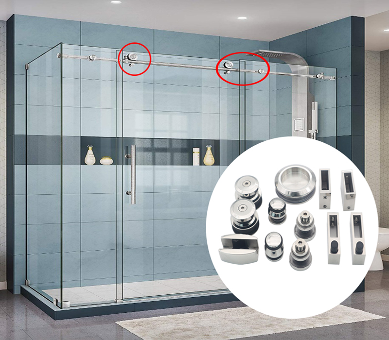 Functional Glass Bathroom Screen Sliding Hardware Set with Stainless Steel 304 Frame