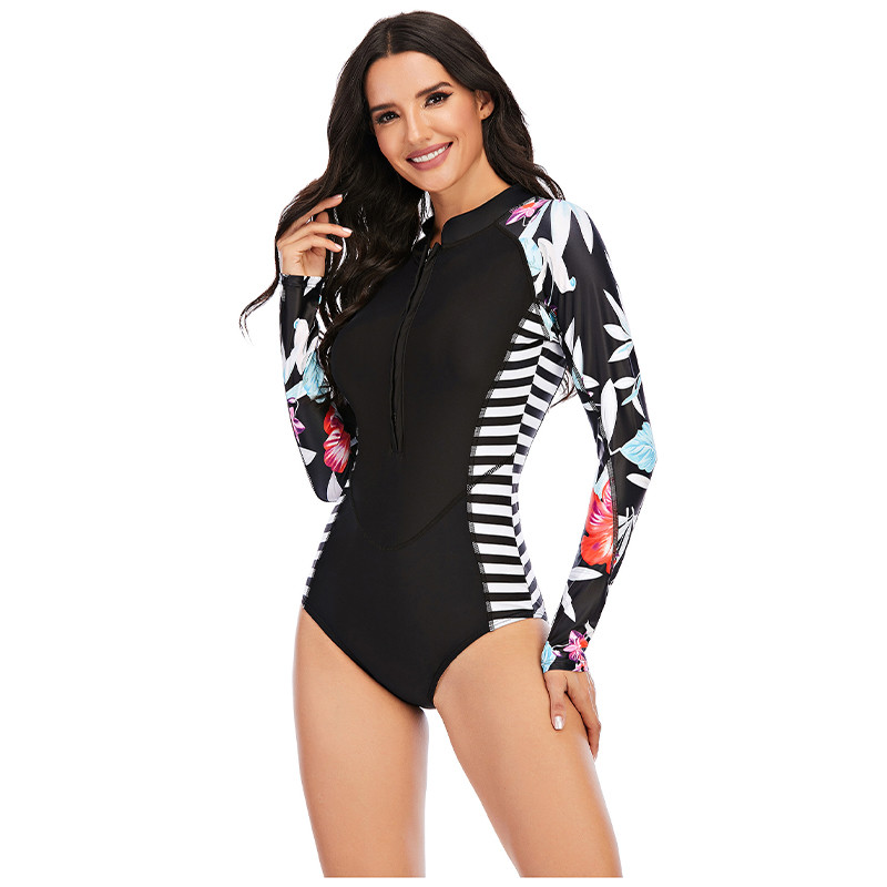 UPF 50 Women's Athletic One Piece Swimsuit Printed Zip Front One Piece Bathing Suit