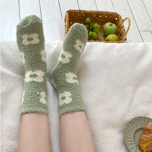Flower Style Warm Home Socks Thick Winter Warm Fuzzy Womens Socks