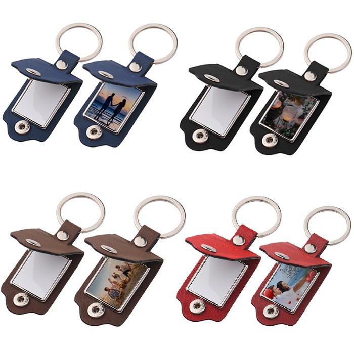 Custom Blank Sublimation Leather Photoframe Keychain Multifunctional DIY Leather Keyrings Photo Hanging Ornaments