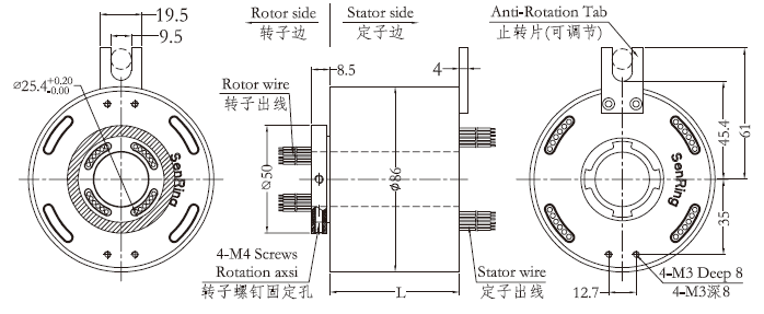 h2586 series H2586 Series(Hollow Shaft)Through Hole Slip Ring slip ring Drawing 