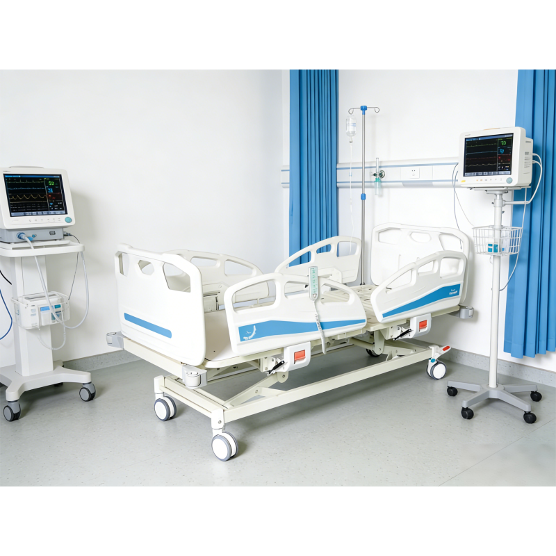 Five-Function Electric Hospital Bed with Trendelenburg Tilt and 1.1mm Cold-Rolled Steel Bed Pan for ICU and Medical Positioning