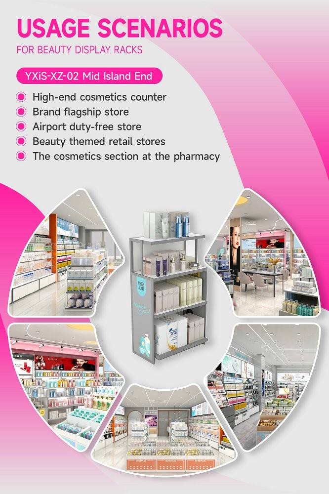 YXiS-XZ-02 Gray Edge Trims Skincare Display Cabinet with 20*20mm Iron Tube