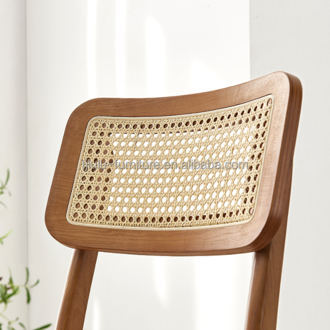 Modern Customized Hotel Dining Room Rattan Furniture Solid Wood High Back Bar Chair for Sophisticated Dining Experience