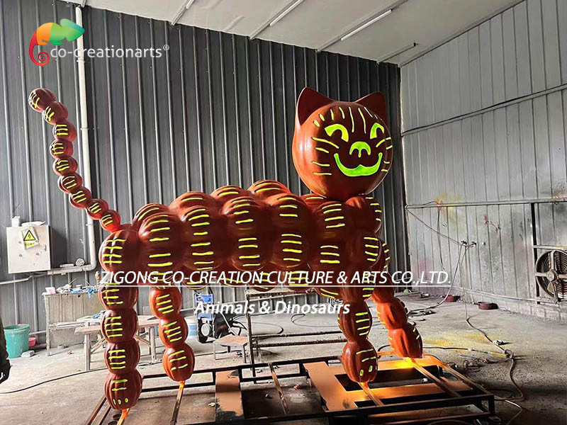 Durable Fiberglass Robotic Figure Pumpkin Cat For Halloween Festival Decoration
