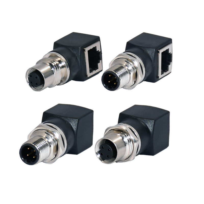 90 Degree 4Pins M12 To RJ45 Waterproof Connector / M12 A Coded Female Connector