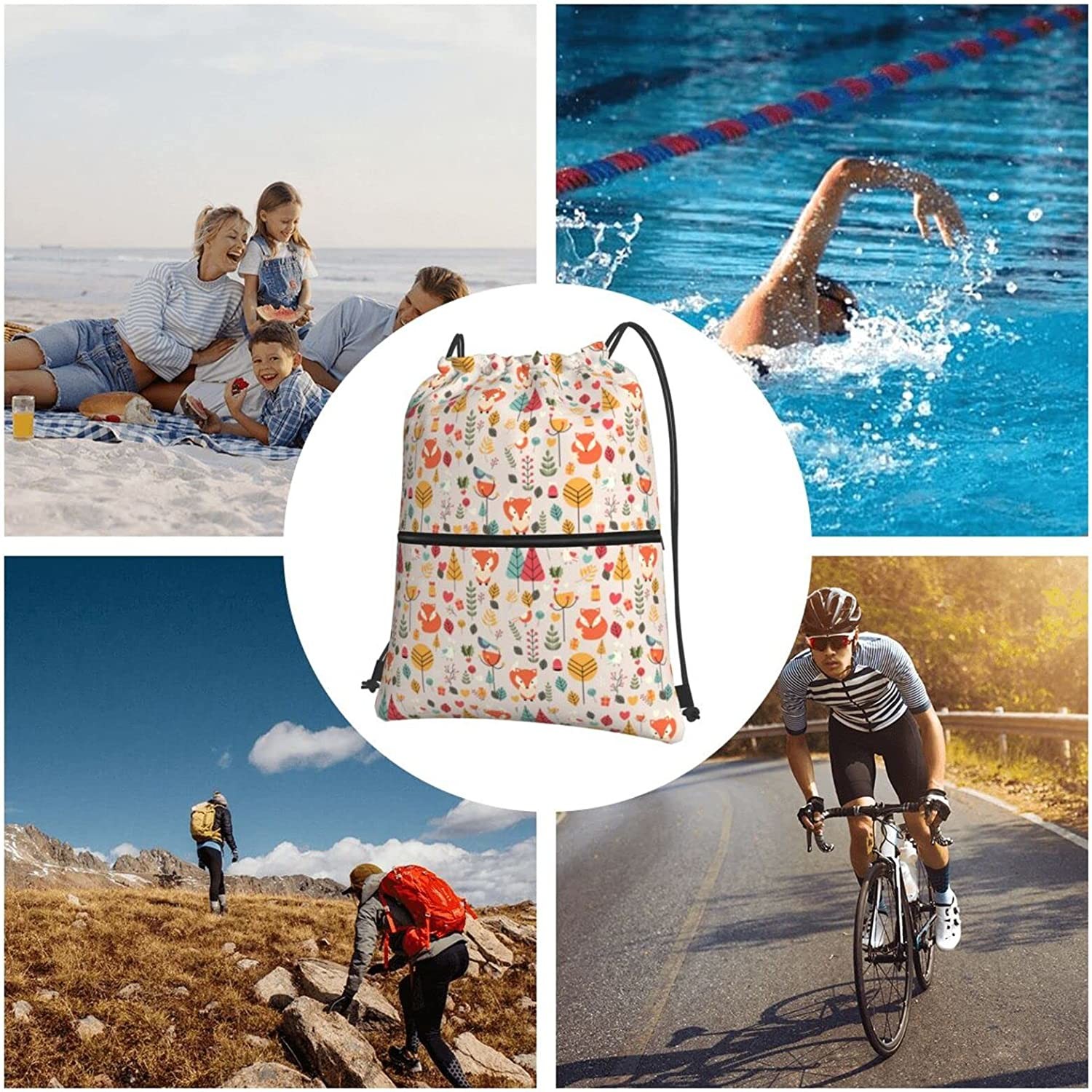 Backpack Bag for Men & Women with Pockets Waterproof String Bag Lightweight Sackpack for Hiking Yoga Travel Beach