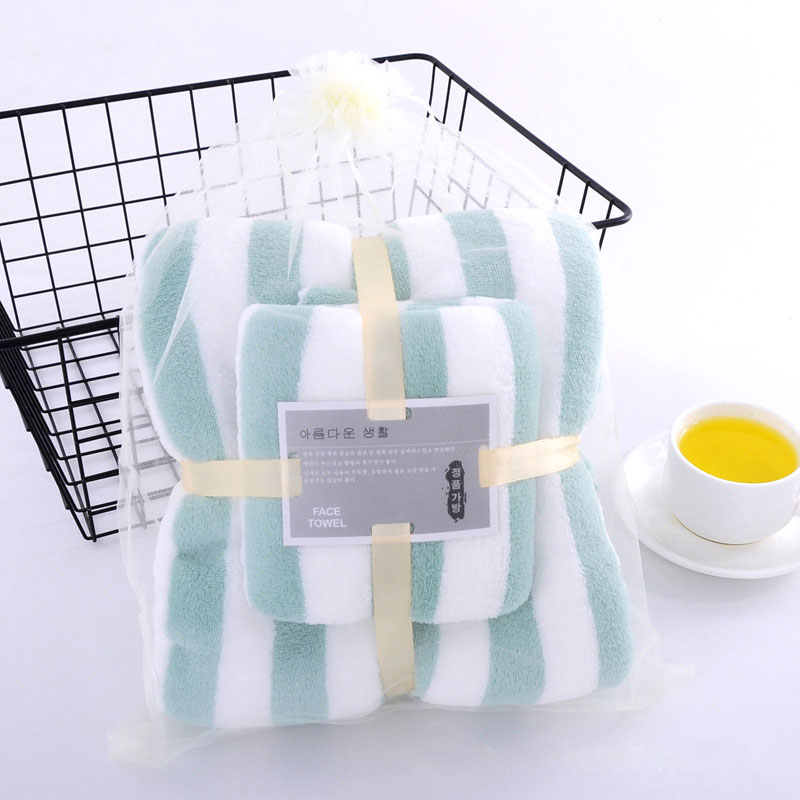 Two-piece Absorbent Coral Fleece Bath Towel Set for in Pink Blue Green Purple or Brown