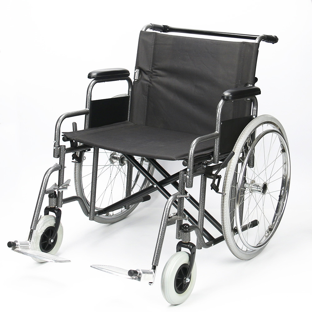 8 Inch Front Wheel Folding Steel Wheelchair Obesity Large Body Weight 51cm Sitting Height