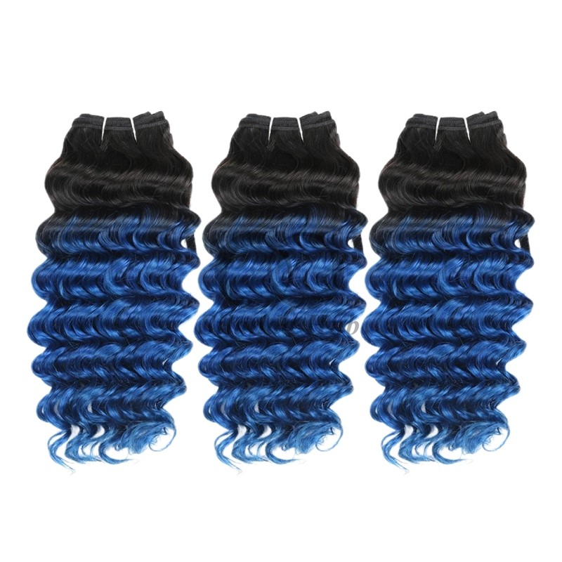 #T1B/Blue Deep Wave Remy Human Hair Bundles Sew In Weave Bundles Brazilian Bundle Deals