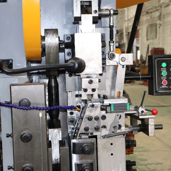 Close-up view of machine processing components