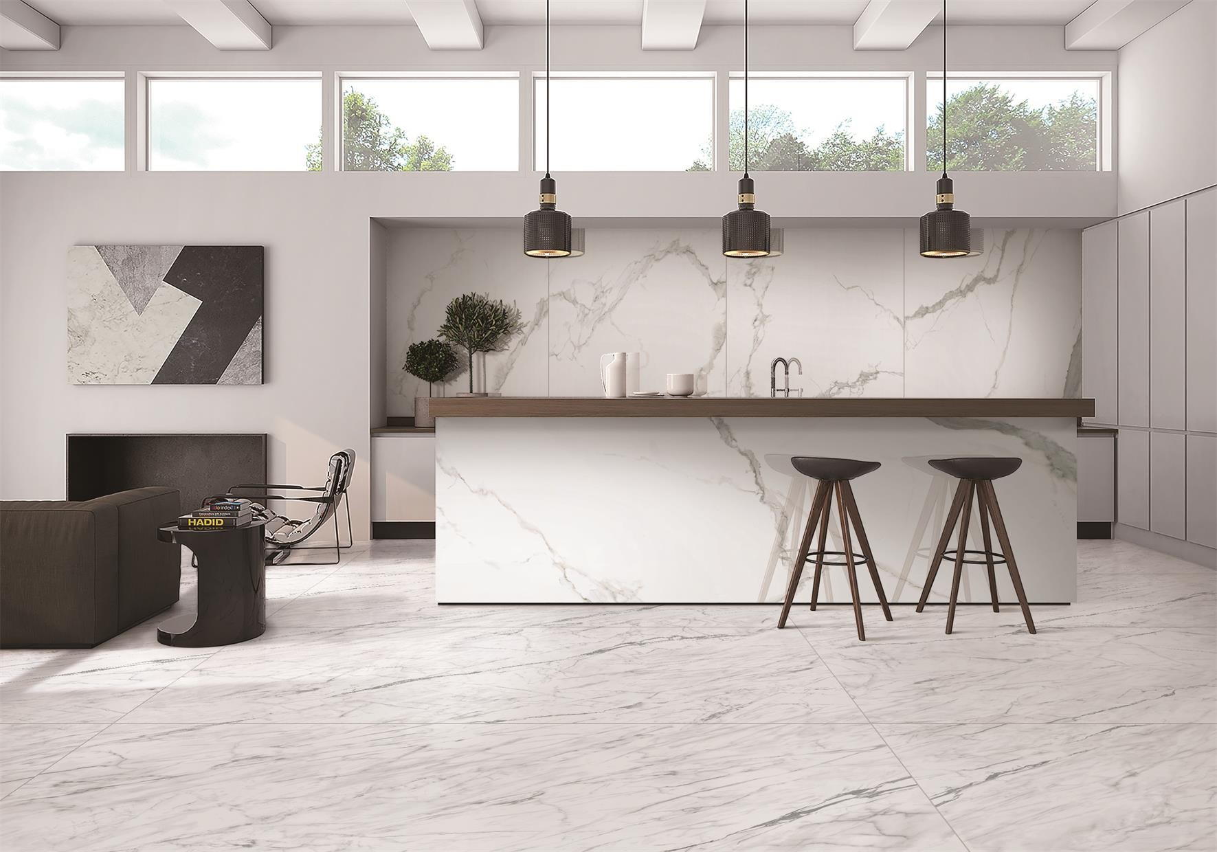 Foshan Supplier Living Room Porcelain Floor Tile Full Body Carrara White Marble Tiles Jazz White Ceramic Tiles 120*240cm