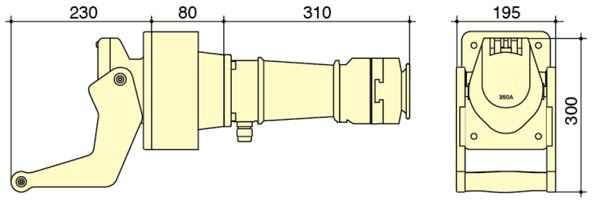 PowerSyntax Shore Power High Current Industrial Panel Mounted Male Connector 4P 350A 400V IP67 Part No. MB350A-L-BP