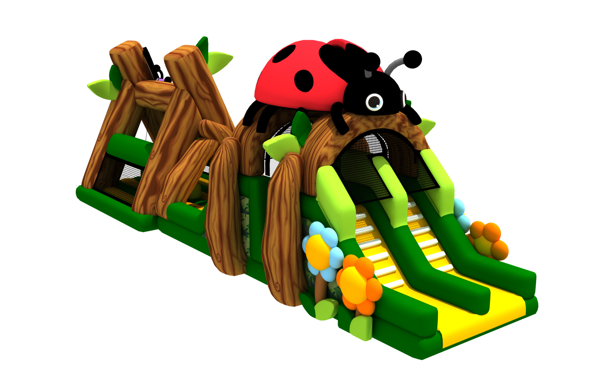 0.55mm Pvc Inflatable Obstacle Courses Insect Themed 16.3x5x5.5m Indoor Garden Bouncy Castle